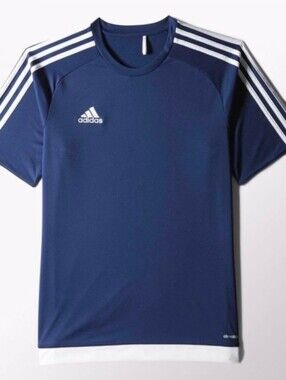 adidas Navy Short-Sleeve Athletic Tee with White Stripes,  Size Medium